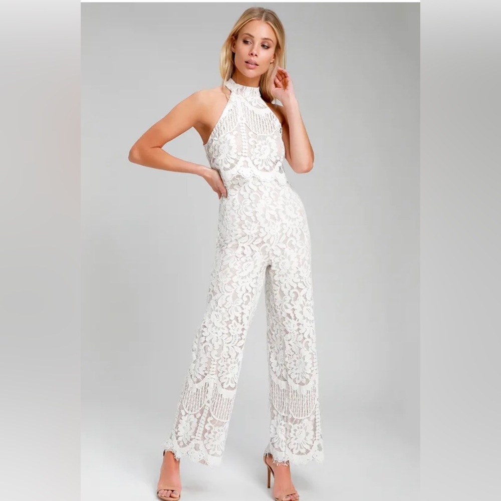Lulus White Lace Halter Jumpsuit